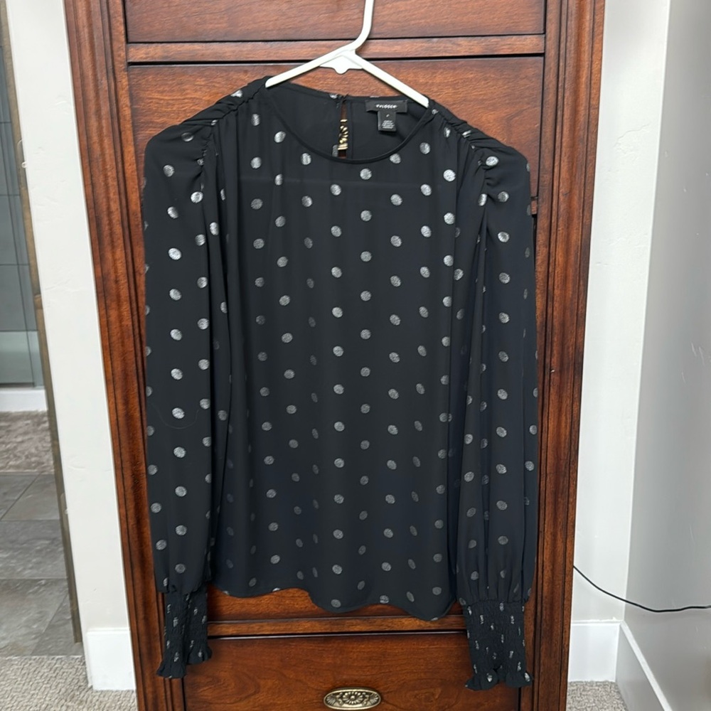 Halogen black with silver polka dots long sleeve small
